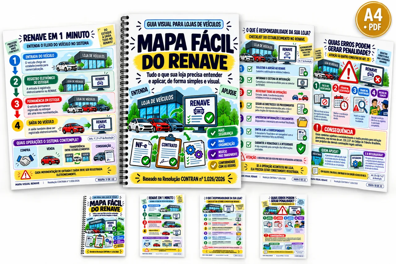 Kit digital Mapa Fácil do RENAVE com capa e páginas em formato A4 PDF